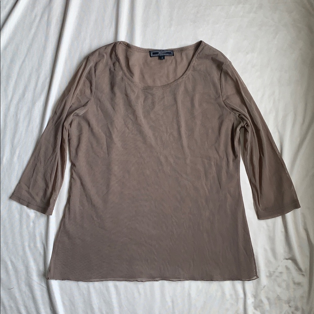 Taupe Double Layered Mesh Top Size S / M / L | Flowy Brown Tulle Top